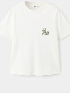 Mango White Tee with Olive Green Floral Graphic